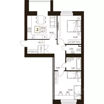 2-к кв. Башкортостан, Уфа ул. Ахметова, 296/2 (66.77 м)