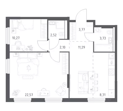 2-к кв. Башкортостан, Уфа ул. Минигали Губайдуллина, 8к9 (64.56 м)