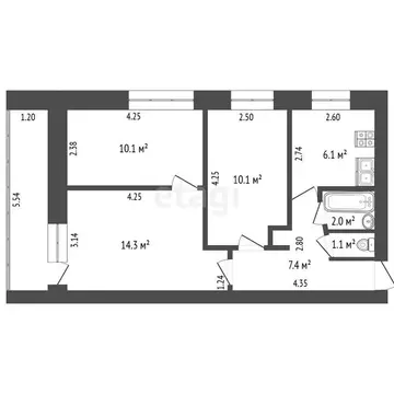 3-комнатная квартира: Стерлитамак, улица Блюхера, 5 (51 м)