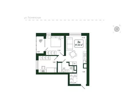 2-к кв. Тюменская область, Тюменский район, д. Дударева Родина-2 жилой ...
