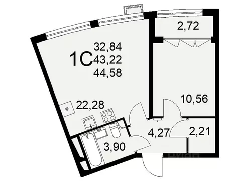 1-к кв. Тульская область, Тула ул. Федора Смирнова, 2 (44.58 м)