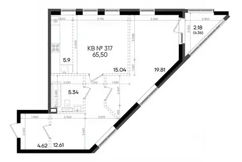 2-к кв. Татарстан, Казань ул. Аделя Кутуя, 181Ж (65.5 м)