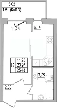 1-к кв. Псковская область, Псков ул. Юности, 32 (25.48 м)