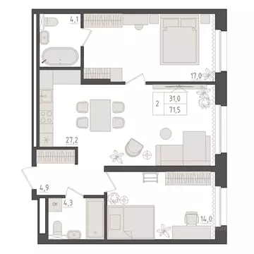 2-к кв. Башкортостан, Уфа 563-й кв-л,  (71.5 м)