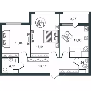 2-к кв. Тверская область, Тверь Южный мкр,  (65.12 м)