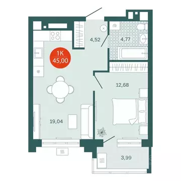 1-к кв. Тюменская область, Тюмень Одесская ул., 7к1 (45.02 м)