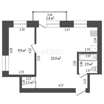2-комнатная квартира: Стерлитамак, проспект Ленина, 22 (40.2 м)