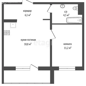 Квартира-студия: Чебаркуль, улица Карпенко, 4В (40.7 м)