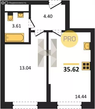 1-комнатная квартира: Котельники, Новорязанское шоссе, 6 (35.62 м)