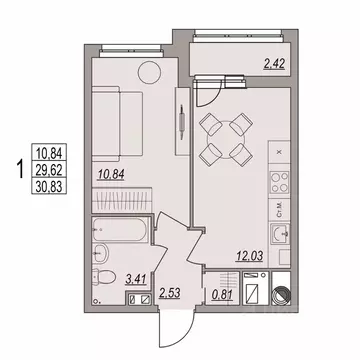 1-к кв. Волгоградская область, Волгоград ул. Дымченко, 9 (30.83 м)