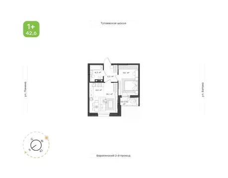 2-к кв. Ярославская область, Ярославль Тутаевское ш., 93Б (42.6 м)