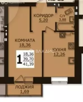 1-комнатная квартира: Иваново, проспект Текстильщиков, 56Б (41.39 м)