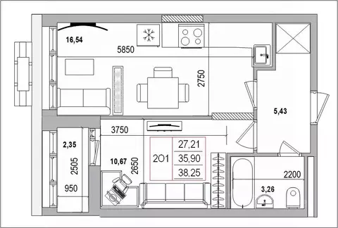 2-к кв. Белгородская область, Белгород Славянская ул. (38.27 м)
