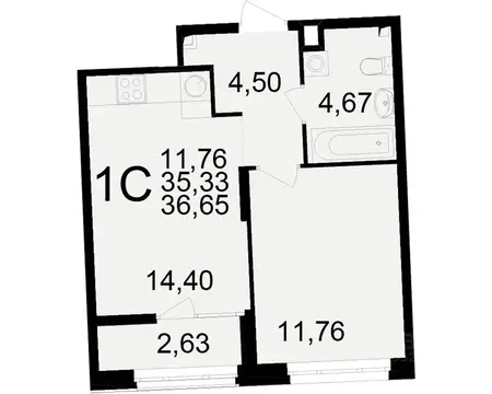 1-к кв. Рязанская область, Рязань Аура жилой комплекс (35.33 м)