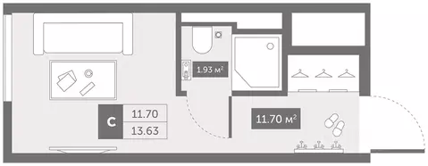 Студия Санкт-Петербург ул. Матроса Железняка, 1А (13.63 м)