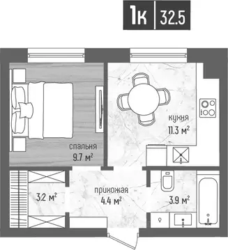 1-к кв. Калининградская область, Светлогорск  (32.5 м)