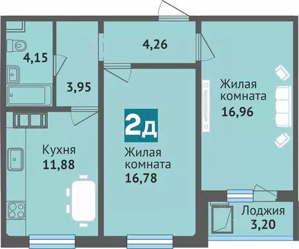 2-к кв. Чувашия, Чебоксары ул. Богдана Хмельницкого, 129 (61.16 м)