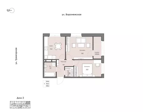 2-к кв. Хабаровский край, Хабаровск Воронежская ул., 161 (48.6 м)