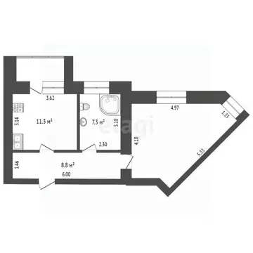 1-к кв. Вологодская область, Череповец ул. Городецкая, 11 (46.9 м)