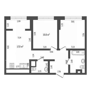 2-к кв. Тюменская область, Тюмень ул. Первооткрывателей, 10 (55.0 м)