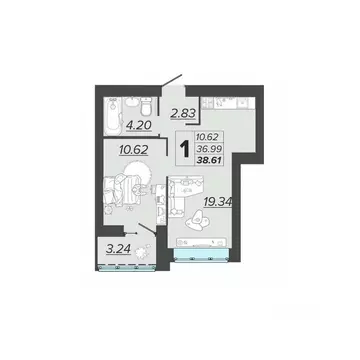1-к кв. Брянская область, Брянск Архитектор жилой комплекс (38.61 м)