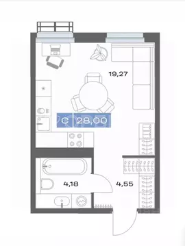 Студия Тюменская область, Тюмень Таежная ул., 12 (28.0 м)