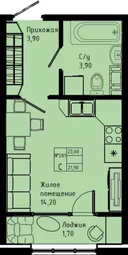Квартира-студия: Коммунар, Железнодорожная улица, 41к3 (23.6 м)