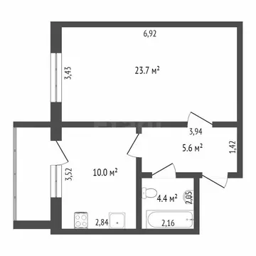 1-комнатная квартира: Омск, Пригородная улица, 7 (38.2 м)