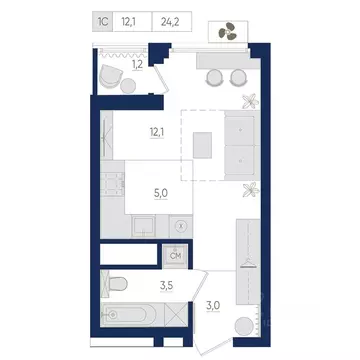 1-к кв. Башкортостан, Уфа ул. Евгения Столярова, 13 (24.2 м)