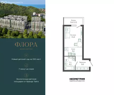 Квартира-студия: Сочи, улица Искры, 66/9к7 (26.1 м)