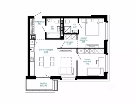 2-к кв. Свердловская область, Екатеринбург ул. Энтузиастов (62.2 м)