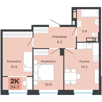 2-к кв. Пермский край, Пермь Парковый просп., 24 (54.7 м)