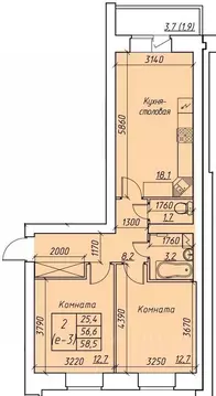 2-к кв. Вологодская область, Вологда  (58.5 м)