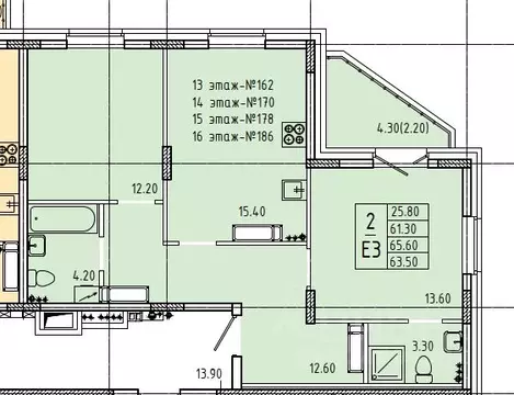 2-к кв. Курская область, Курск Северо-Западный мкр,  (65.6 м)