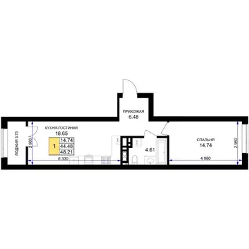 1-к кв. Калининградская область, Гурьевск ш. Гурьевское, 7 (46.35 м)