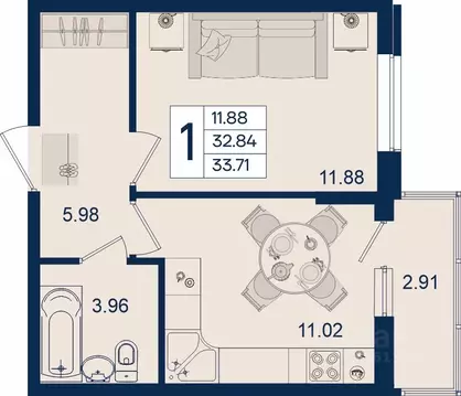 1-к кв. Краснодарский край, Краснодар  (33.71 м)