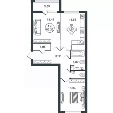 2-к кв. Тверская область, Тверь Бурашевское ш., 60 (65.22 м)