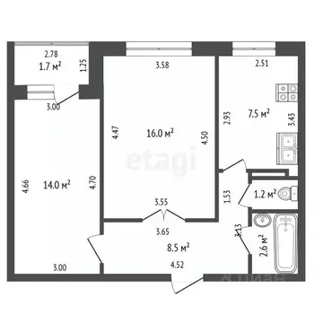 2-к кв. Башкортостан, Стерлитамак Южный мкр, ул. Суханова, 16 (50.1 м)