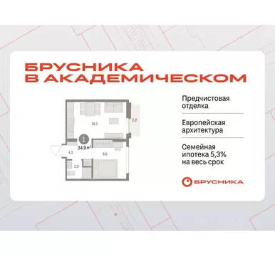 1-к кв. Свердловская область, Екатеринбург Академический мкр, 19-й ...