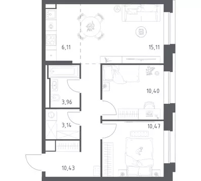 2-к кв. Москва Верейская 41 жилой комплекс, 1.1 (59.62 м)