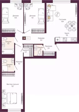 3-к кв. Нижегородская область, Нижний Новгород ул. Тургенева (89.7 м)
