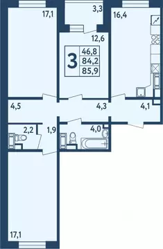 3-к кв. Башкортостан, Уфа ул. Мечтателей, 17 (85.6 м)