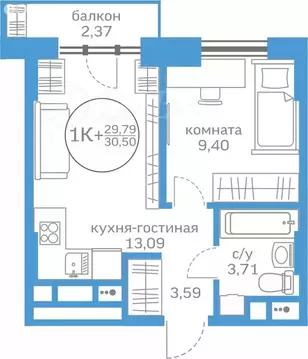 1-комнатная квартира: Тюмень, Краснооктябрьская улица, 16к1 (29 м)