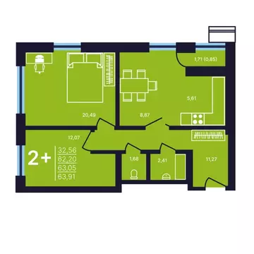 2-к кв. Башкортостан, Уфа ул. Майора Доставалова, 9 (63.05 м)