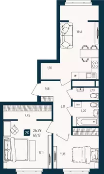 2-к кв. Тюменская область, Тюмень  (65.17 м)