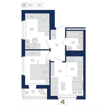 3-к кв. Башкортостан, Уфа Дема жилрайон, Экогород Яркий мкр,  (45.4 м)
