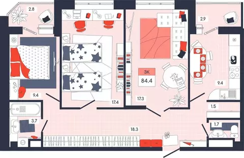 3-к кв. Тульская область, Тула ул. Академика Насоновой, 9 (84.4 м)