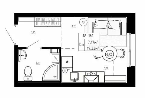 Квартира-студия: посёлок Аннино, ЖК Аннино Сити (19.33 м)