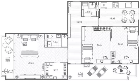3-комнатная квартира: Санкт-Петербург, проспект Бакунина, 33 (129.4 м)