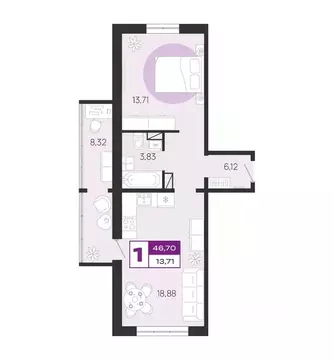 1-к кв. Брянская область, Брянск Медовый кв-л, поз7 (46.7 м)